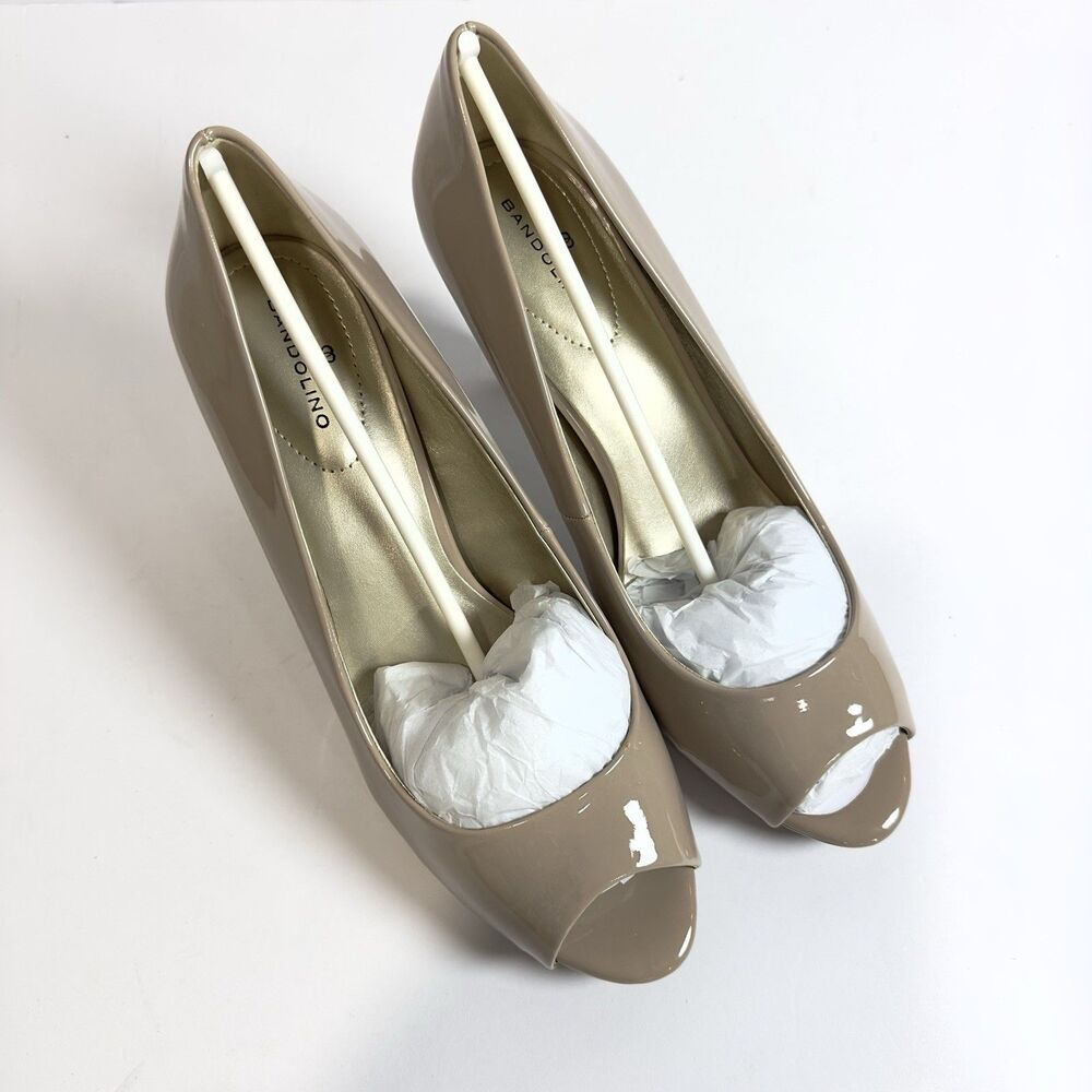 BANDOLINO Rainaa Women’s 9W Beige Nude Peep Toe Stiletto Slip On Dress Pumps